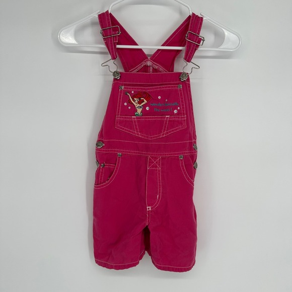 Disney The Little Mermaid Other - Vintage 80s Disney Little Mermaid Ariel Overalls Shorts Toddler Size 4 Pink RARE